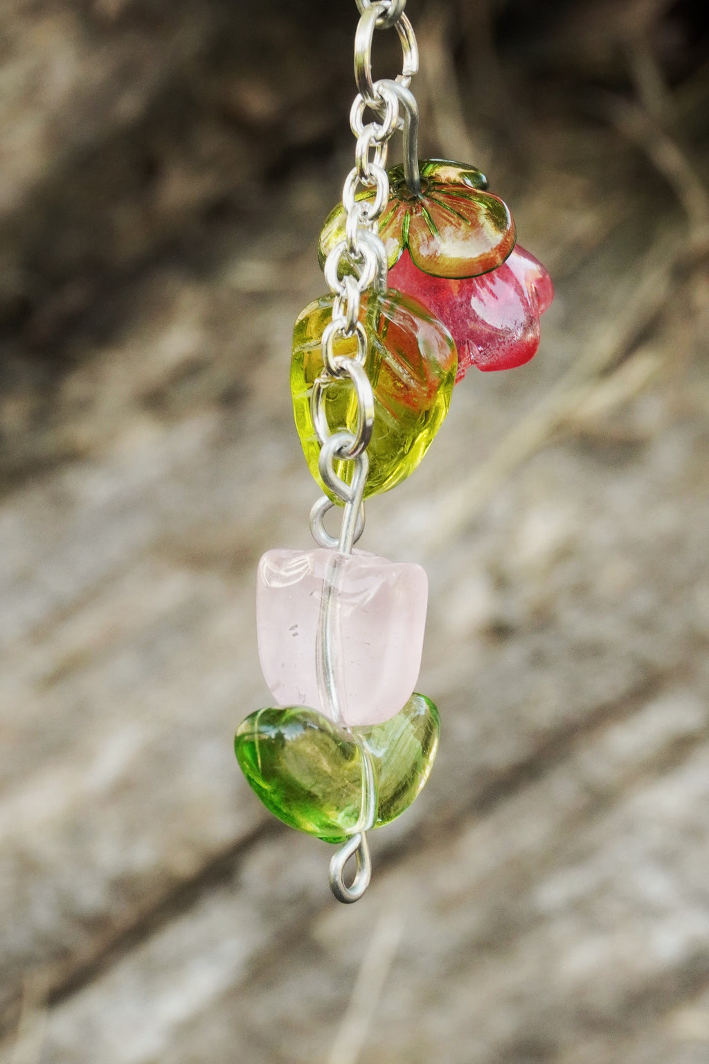Red Lotus | Glass Flower Keychain | Handmade