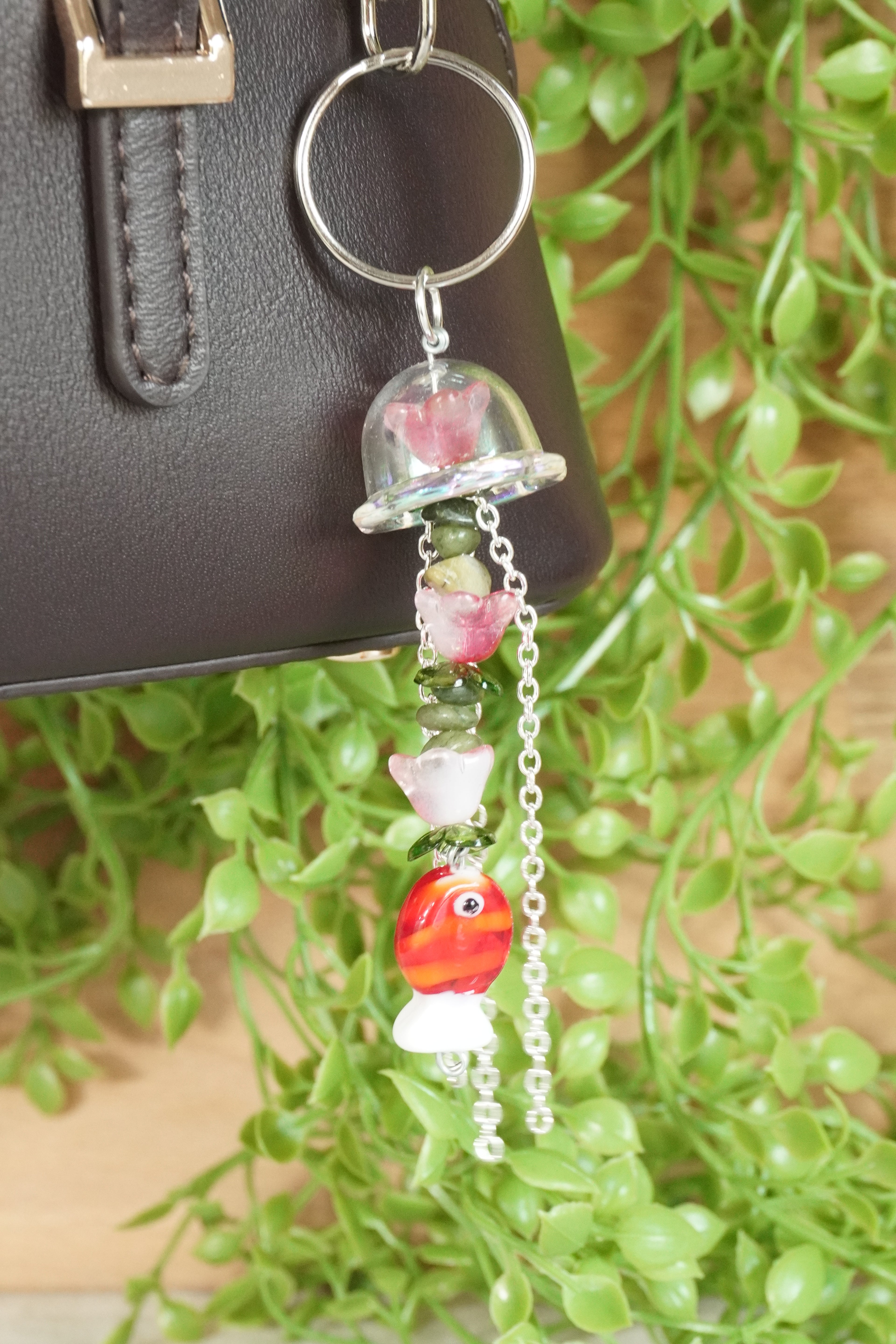 Rosey Fish | Lamp work Beaded Bag Charm | Keychain