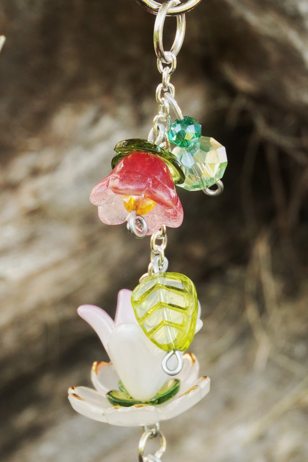 Red Lotus | Glass Flower Keychain | Handmade
